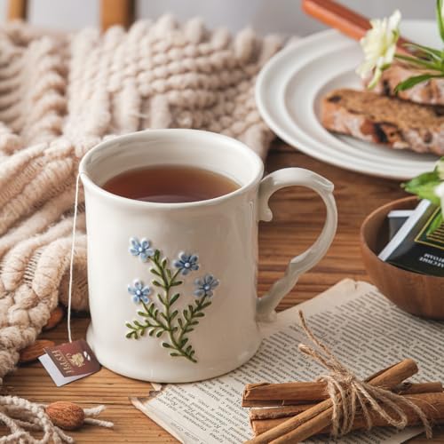 Artistic Lavender pattern Ceramic Coffee Mug - 16oz, Hand-Painted, Microwave heating and dishwasher cleaning available, Ideal for Daily Brews - color: Lavender flower
