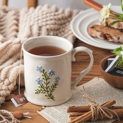 Artistic Lavender pattern Ceramic Coffee Mug - 16oz, Hand-Painted, Microwave heating and dishwasher cleaning available, Ideal for Daily Brews - color: Lavender flower