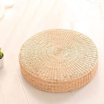 Comfortable Round Seat Cushion Woven Floor Cushion, Natural Straw Pouf Tatami Floor Poufs Meditation Cushion 40cm - size: 40cm