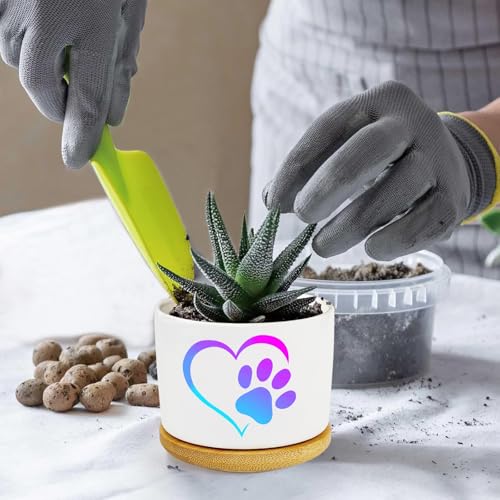 1Pcs Dog Claw Succulent Pots with Drainage and Bamboo Tray, Ceramic Pot | 3 Inch Small Planters for Plants,Cactus,Decoration for Office Home,Garden,Windowsill,Gifts for Women Mom (No Plants Included) - style: Love Dog Claw