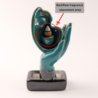 Half Face of Women in Hands Statue Backflow Incense Holder,Waterfall Incense Burner Holder for Sticks Cones Home Office Yoga AI024 - color: Face Statue