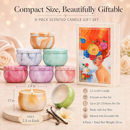 Candles, Scented Candles Gift Set for Women, 8 Pack Fruity Floral Soy Wax Aromatherapy Candles, Travel Tin Candles in Artist Gift Box, Birthday Gifts for Mom, Wife, Sister, Friend, Housewarming - size: Classic 8-Candle Set
