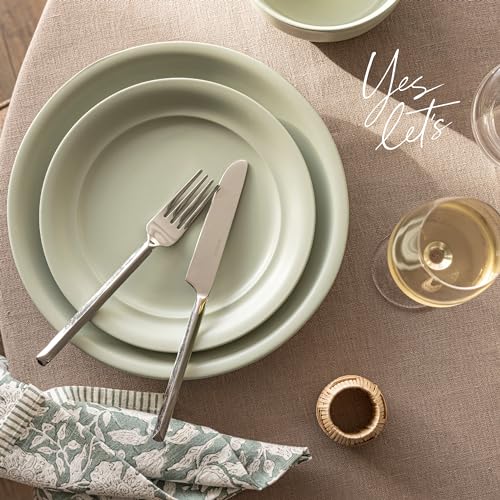 over&back Rim Dinnerware Set - Stoneware Dishes - Comes with 4 Dinner Plates, Salad Plates, Cereal Bowls, and Dinner Bowls - 16-Piece All-Occasion Place Settings - Serves Four - Semi-Matte Sage - color: Sage, size: Dinner Set | 16 Pieces