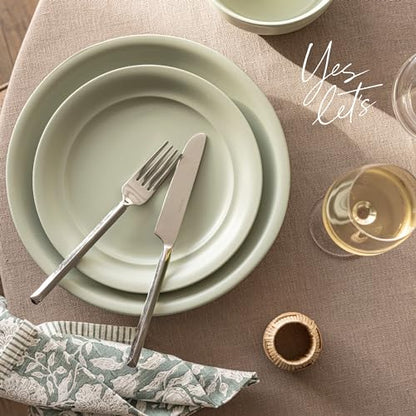 over&back Rim Dinnerware Set - Stoneware Dishes - Comes with 4 Dinner Plates, Salad Plates, Cereal Bowls, and Dinner Bowls - 16-Piece All-Occasion Place Settings - Serves Four - Semi-Matte Sage - color: Sage, size: Dinner Set | 16 Pieces