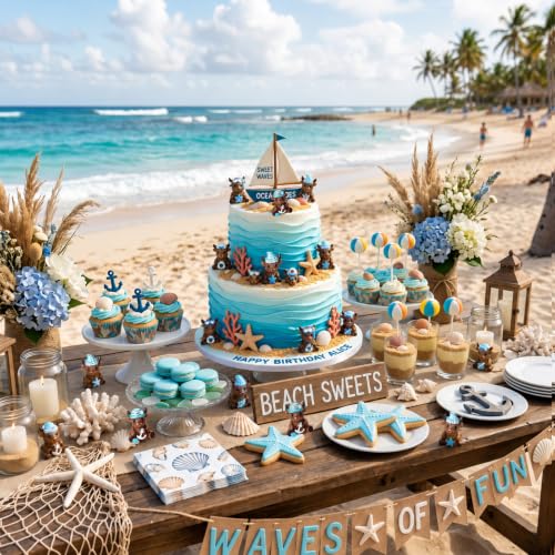 Yaomiao 60 Pcs Mini Resin Coastal Highland Cow Figurines Summer Ocean Highland Cow Statues Beach Coastal Farmhouse Decor Sea Cows Figure Table Decor for Holiday Festive Home Kitchen Tiered Tray - style: Summer Nautical