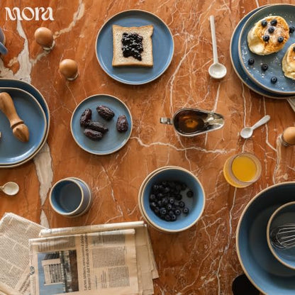 MORA Medium Plates Set of 4, 8.5 inch Ceramic Pottery Salad Plates - Microwave, Oven and Dishwasher Safe - Sky - color: Sky