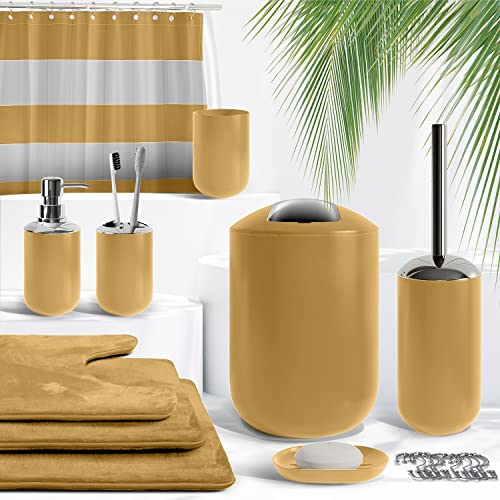 Clara Clark Bathroom Set – Bathroom Sets with Shower Curtain and Rugs, Soft Bathroom Rugs Non Slip, 23PC Gold Bathroom Accessories Set Complete with Bath Rugs, Shower Curtain Set with Liner and Hooks - color: Gold, size: Complete Set + Bath Rugs