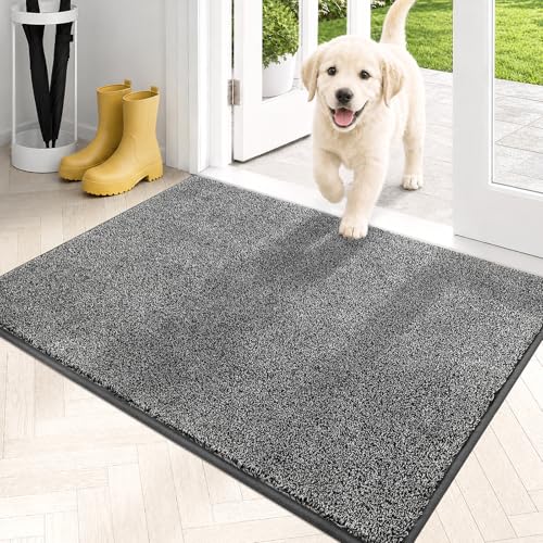 PURRUGS Dirt Trapping Indoor Door Mat, 24" x 35.5", Light Grey-Dark Grey | Machine Washable, Non-Slip, Waterproof TPR Backing, Super Absorbent, Low Profile, Entryway Rug for Muddy Paws and Shoes - color: Light Grey-dark Grey, size: 24" X 35.5"