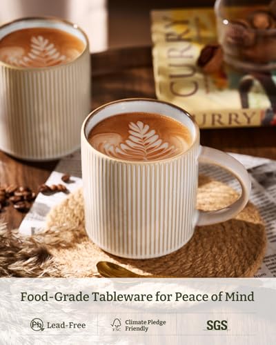 famiware Coffee Mug Set of 4, Star 16 oz Large Mugs Cup Set with Handle | Ceramic Mug for Coffee, Latte, Tea, Stackable Drinkware Set, Microwave & Dishwasher Safe, Cappuccino White - color: Cappuccino White, size: 4 Count (Pack of 1)