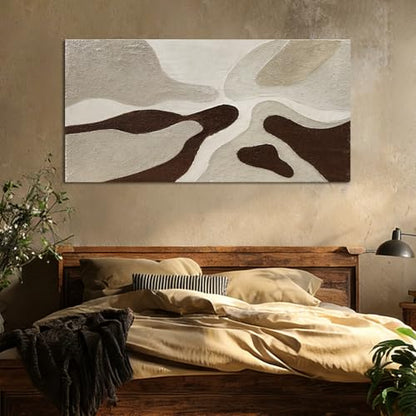 Hand-Painted Neutral Abstract Beige Art for LivingRoom Ready to Hang 24x48 - color: Brown, size: 48"L x 24"W