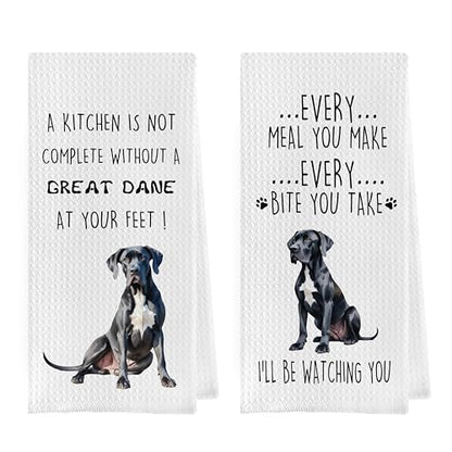 Great Dane Dish Towels Set - Funny Great Dane Decorative Waffle Kitchen Towels, Hand Towel, Tea Towel (16×24 Inches, Set of 2) - color: Great Dane