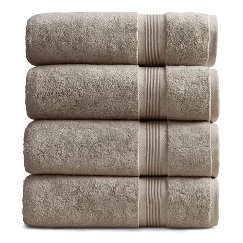 Luxury Bamboo Rayon Plush Bath Towel Set | 4-Pack | Brown | 35% Bamboo Rayon - 65% Zero Twist Cotton | Absorbent Quick-Dry Towels for Bathroom | Ultra Soft | OEKO-TEX Standard 100 - color: Cobblestone, size: Bath Towel (4 Pack)