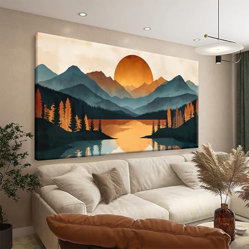 Suconvng Mountain Boho Wall Art For Living Room Prints Canvas Art Wall Decor For Office Home Wall Decorations Picture For Bedroom Forest River Landscape Prints Paintings Pictures Artwork 24 X 48 In - color: ZXJ9E, size: 48"L x 24"W