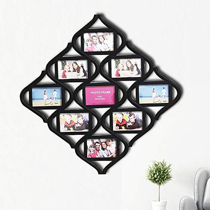 MKUN 4x6 Wall Photo Frame Collage - Diamond shaped Wall Hanging Picture Frame Collage, 9- Opening (Black)