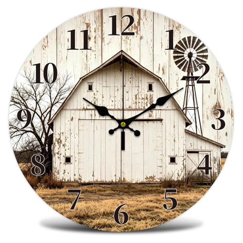 Retro Farm Wall Clock Silent Non-Ticking 12" for Living Room Decor | 1 AA Battery Operated (not Included); Easy to Read; Keep Accurate Time; Vintage Rustic; Kitchen Bedroom Indoor Use - color: Farmhouse