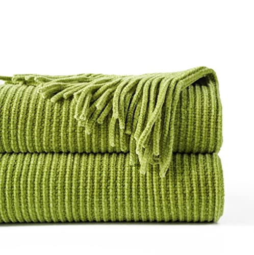 BATTILO HOME Lime Green Throw Blanket for Couch, 50"x60" | Soft Chenille Knit Throw Blanket with Tassels for Home Decor, Spring Green Throws for Couch Cover - color: Apple Green, size: 50 x 60 in.