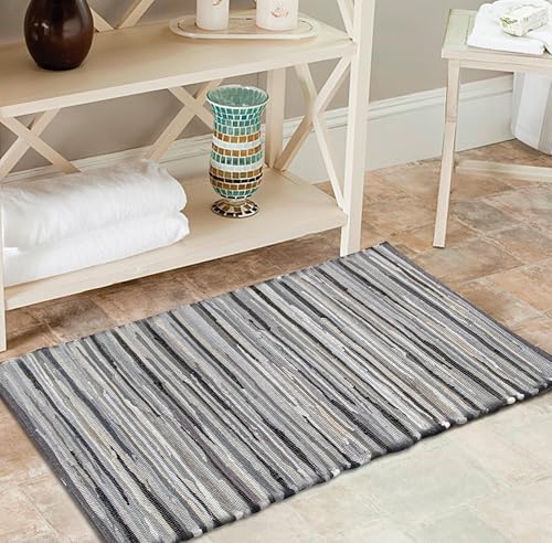 Chindi Kitchen Rug 2x3 Feet - Charcoal | Cotton Small Throw Rugs for Bathroom, Easy Care Grey Hand Woven Mat - color: Charcoal, size: 2 x 3 feet