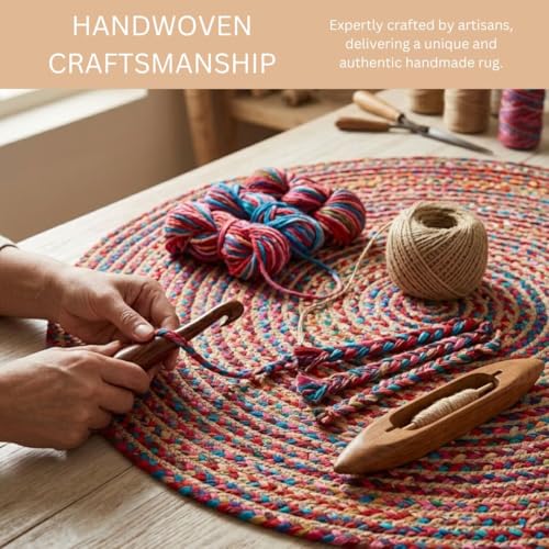 WeWove Hand Woven Area Rug 4 Feet Round - Jute Cotton Area Rug Rustic Farmhouse Boho Accent Rug for Living Room Bedroom Kitchen Dorm Entryway Hallway - Handcrafted Floor Rug - size: 4' (Round)