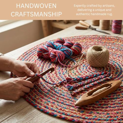 WeWove Hand Woven Area Rug 4 Feet Round - Jute Cotton Area Rug Rustic Farmhouse Boho Accent Rug for Living Room Bedroom Kitchen Dorm Entryway Hallway - Handcrafted Floor Rug - size: 4' (Round)