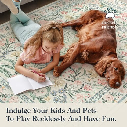Lahome Boho Beige Rugs for Living Room 6x9, Washable Kids Rugs for Bedroom Girls, Farmhouse Soft Baby Carpet for Nursery, Non-Slip Carpet for Dining Room Playroom, Beige | Soft Baby Girls Carpet for Nursery, Non-Slip Carpet for Dining Room Playroom, Beige