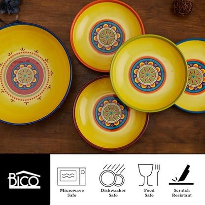 Bico Tunisian Ceramic Pasta Bowl, Set of 5(1 unit 214oz, 4 units 35oz), for Pasta, Salad, Microwave & Dishwasher Safe - style: Tunisian