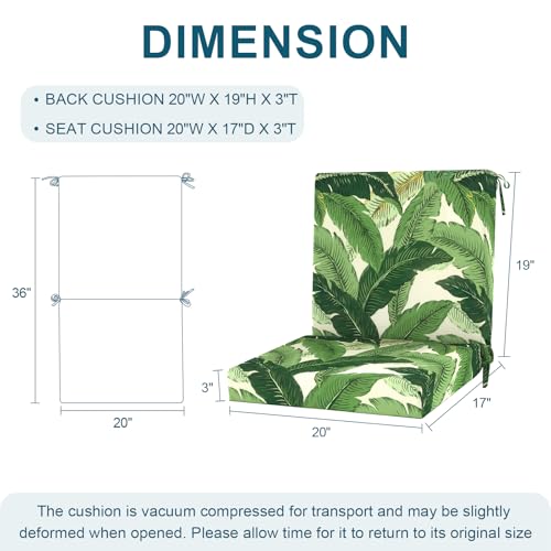 DYTXIII Outdoor Midback Chair Cushions Set of 2-20"x17" Water Repellent & Fade-Resistant Patio Seat Cushions with High-Resiliency Foam, Non-Slip Ties for Dining, Balcony Furniture-Palms Green - color: Palms Green