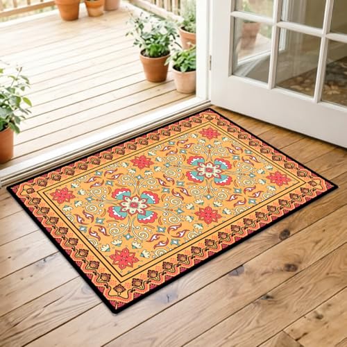 Washable Corridor Runner Rug, Non-Slip Hallway Rug with Upgrade Rubber Backing, Stain Resistant Faux Wool Distressed Carpet for Bedroom Kitchen Laundry Corridor Balcony (Orange, 35.4" x 23.6") - color: Orange, size: 1'11" x 2'11" (Runner)