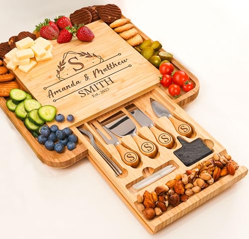 Personalized Charcuterie Board, Wedding Gifts for Couples 2026, Custom Cheese Boards Bridal Shower Gifts, Housewarming Gifts for Christmas, Anniversary, Engagement, New Home, Bride, Parent, Women