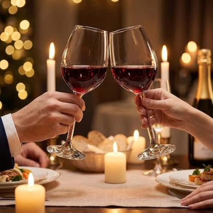 Matashi Crystal Wine Glasses Set of 2 (18.5 oz), Gold Crystal Filled Stem | Luxury Decorative Wine Glass Gift Set for Wedding, Anniversary, Elegant Red & White Wine Glasses