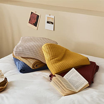 Cotton Waffle Weave Throw Blanket Soft Cozy Waffle Knitted Bed Throws for All Season, Lightweight Reversible Throw Blankets for Sofa Couch Bed (Ginger,63"x51") - color: Ginger