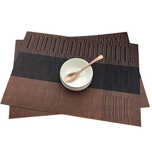 Exquisite Placemats Set of 6 Woven Vinyl Placemat for Dining Table Heat Resistant Wipe Clean (6, Ombre Coffee Black) - color: Brown-gradient