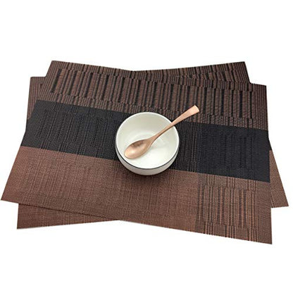 Exquisite Placemats Set of 6 Woven Vinyl Placemat for Dining Table Heat Resistant Wipe Clean (6, Ombre Coffee Black) - color: Brown-gradient