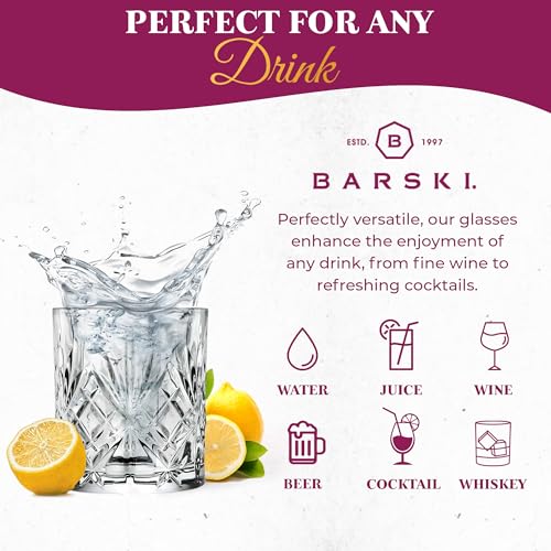 Barski Whiskey Glasses - Double Old Fashioned Rocks Glass - Set of 4 Lowball Tumbler - DOF Crystal Glass Tumblers - For Scotch - Bourbon - Water - Beverage - Drinking Glasses - 10.5 oz, Made in Europe - size: Set of 4 Tumbler 10.5 oz