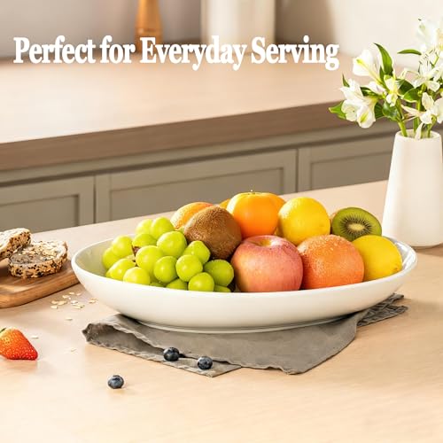 14 Inch Oval Serving Platters Set of 2, Large Wide Ceramic Serving Platter, White Porcelain Serving Trays for Entertaining, Turkey, Steak, Appetizers, Pasta, Salad