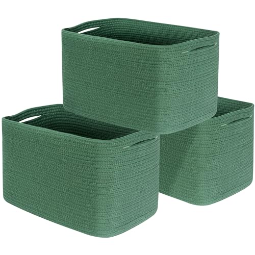 3-Pack Decorative Woven Storage Baskets for Shelves, Cube Bin Box for Organizing Books, Shoes, Dog Toys, Pantry Closet and Living Room Organizer, Forest Green - color: Forest Green