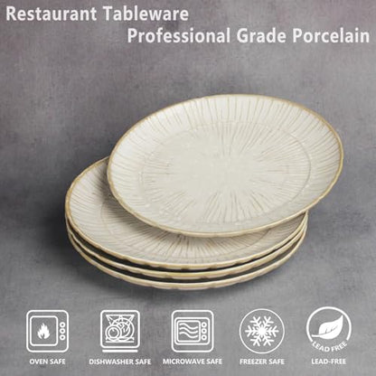 7.8-inch Ceramic Dinner Plate Set of 4, Ceramic Salad Plate Set, Retro Cream-Style Dinner Plate,Suitable for salads, appetizers, snacks, and sushi，Oven and dishwasher safety - color: White 1