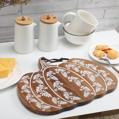 Pumpkin Shaped Cutting Board Acacia Wood Serving Board Wooden Serving Platter Tray Cheese Fruit Bread Christmas Holiday Xmas Kitchen Decoration - style: Pumpkin Shaped