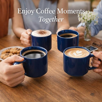 GBhome 14 OZ Coffee Mugs Set of 6, Stackable Navy Blue Coffee Cups Set | Modern Ceramic Coffee Mugs for Men,Women, Cappuccino/Espresso. Dishwasher&Microwave Safe - color: Navy