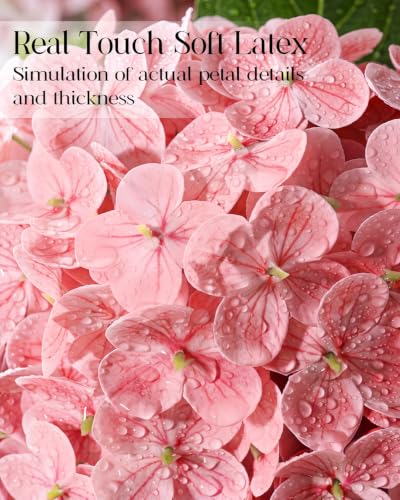 Hydrangea Artificial Flowers with Vase, Real Touch Latex, Pink | Lifelike Faux Water, Nearly Natural Leaves, Durable & Fade-Resistant, Home Office Table Centerpiece Decor - color: Pink
