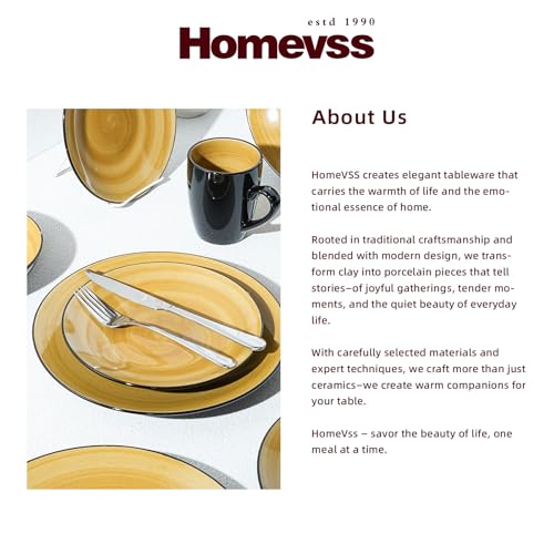 HomeVss Sonoma 16 Piece Stoneware Dinner Set, Outside Black + Inside Handpainted Color Yellow with speckle - color: Yellow