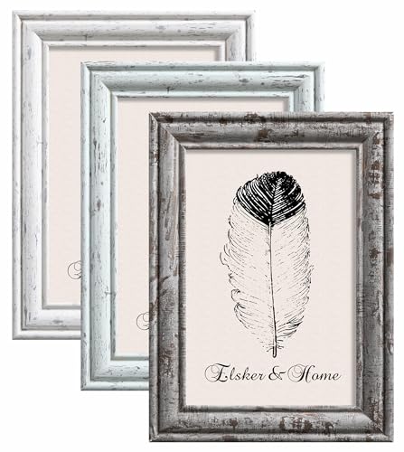 ELSKER&HOME 4 x 6 Rustic Picture Frames, Farmhouse, Distressed, 3 Pack | Farmhouse Wall Decor, Wedding, Wall or Tabletop Display, Horizontal or Hertical Display, Colorful， Photo Frames - size: 4 x 6