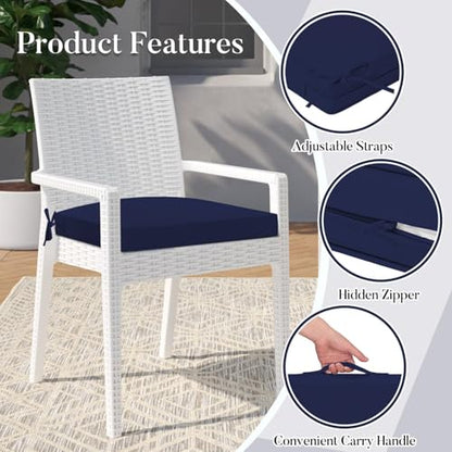 Basic Beyond Outdoor Cushions for Patio Furniture: Waterproof & UV Resistant Outdoor Chair Cushions Set of 4-19 x 19 x 3 Inch Thick Patio Chair Cushions with Adjustable Ties & Handle, Navy Blue - color: Navy