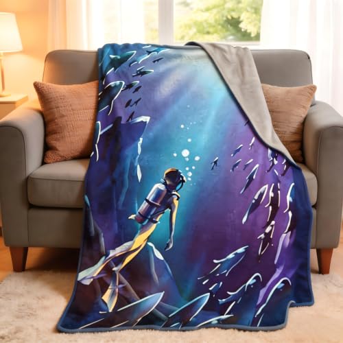 Deep Sea Diver Flannel Fleece Throw Blanket - Soft Cozy Lightweight Anti-Pilling for Couch Bed (DIVER-BLANKET-6050) - size: 60x50inch