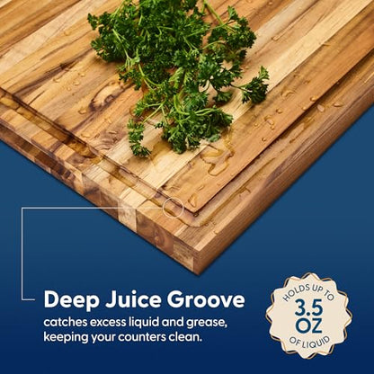 Sonder Los Angeles Laurel Teak Wood Cutting Board, Large 18x14x1.25 in | Non-toxic, Edge Grain, Juice Groove, Reversible, Built-in Handles, Gift Box Included, 7.5 lbs - color: Laurel | Teak | Edge Grain