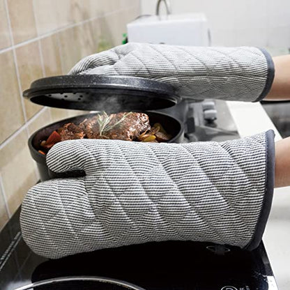 Yarn Dyed Oven Mitts 1 Pair, 100% Cotton Heat Resistant 470 Degree | Oven Gloves for Men Women Cooking Baking Barbecue BBQ Microwave Crafting Machine Washable Pot Holders Mittens (Grey 2) - color: Gray