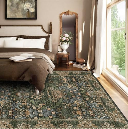 5x7 Washable Area Rug Non Slip Throw Carpet for Bedroom Gold Green - color: Gold Green (Larger Pattern), size: 5' x 7' (Rectangular)