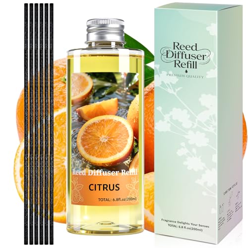 STRN Reed Diffuser Oil Refill, Citrus Scented Diffuser with Stick 200ML | Summer Long-Lasting Fragrance for Living Room, Bedroom, Office, Home Décor - color: Orange 1