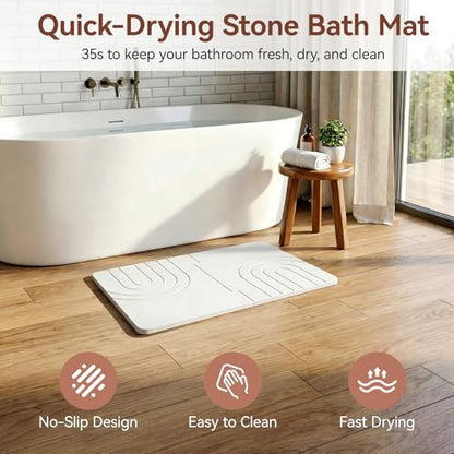 Luxspire Large Stone Dish Drying Mat for Kitchen Counter 24"x16", White | Diatomaceous earth for fast water absorption, Non-slip shower pad, Can be used as a dish drying mat in kitchen, - color: D-white