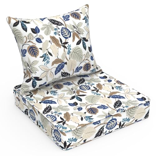 LVTXIII Outdoor Deep Seat Cushion Patio Seat and Back Cushion Set Seasonal Chair Cushion with Removable Cover and Adjustable Buckle for Home and Garden, 22"x22"x4", Breeze Leaves Beige - color: Breeze Leaves Beige, size: 22x22x4