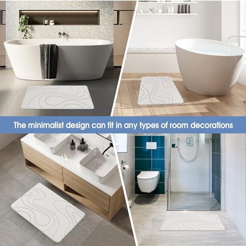 Veeloim Stone Bath Mat Diatomaceous Earth Shower Mat Non-Slip Super Absorbent Diatomite Stone Mats for Bathroom Floor/Kitchen Counter Quick Drying Natural Easy to Clean(23.6''×15.4" White) | Fast Drying, Super Absorbent, Natural Diatomaceous Earth, Non-Sl